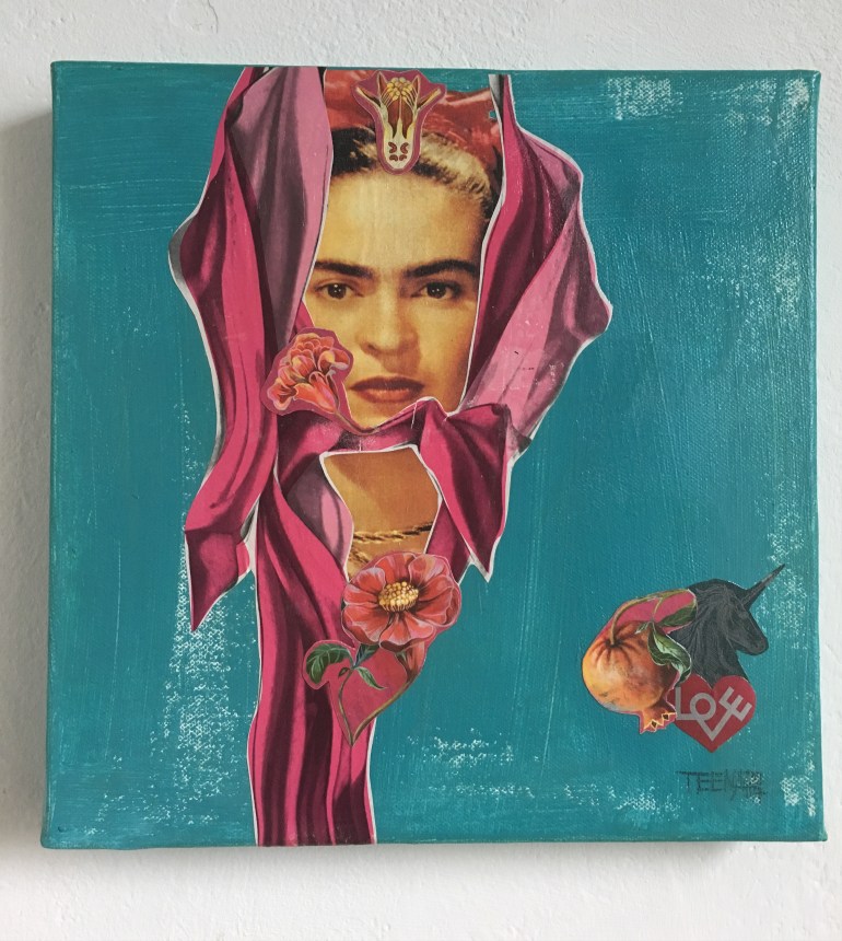 love, collage, collageart, mixedmediaart, Frida Kahlo hommage, granatapfel, Liebe, Kunst