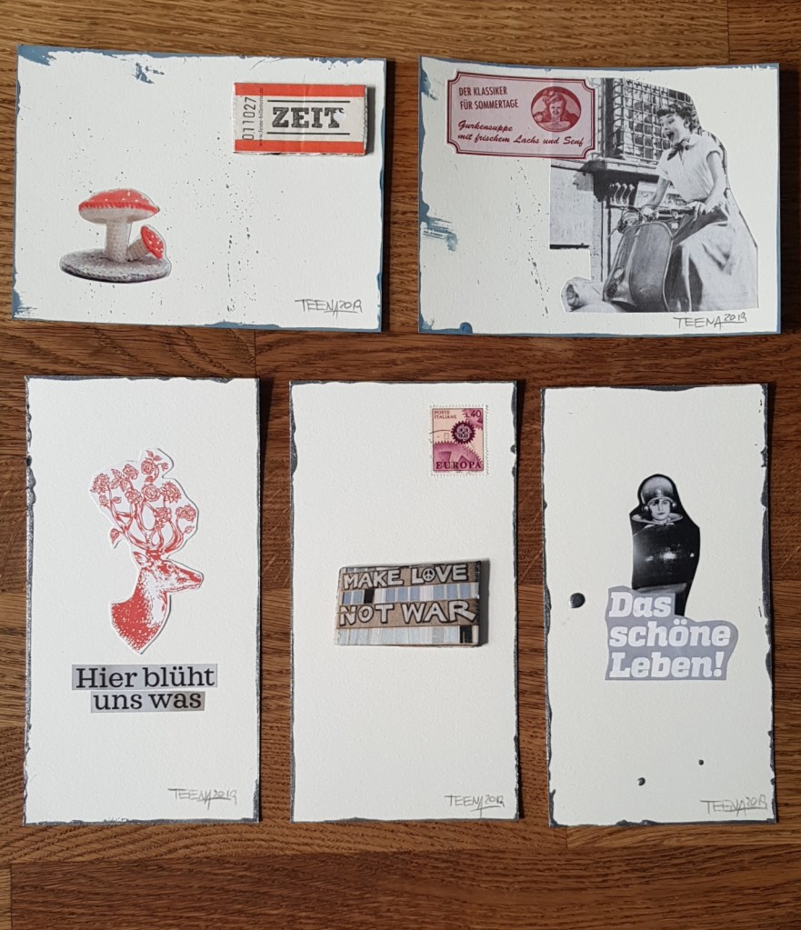 PostkARTenUnikate, Teena Leitow, atelier acht, Kunst im Abo, postcART, Postkarten, Minikunst, tiny art